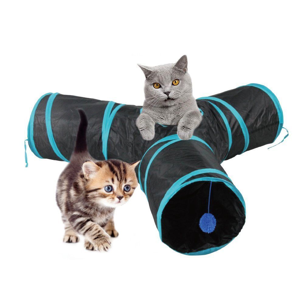 Cat Tunnel Kitty Cube Pop up Collapsible Foldable 3 Direction Tunnel with Ball (3-Way)