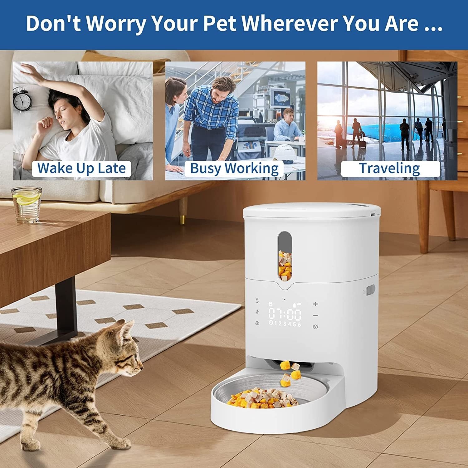 Cat Feeder Automatic Dry Food Dispenser with Desiccant Bag, 3L Cat Feeder with Timer