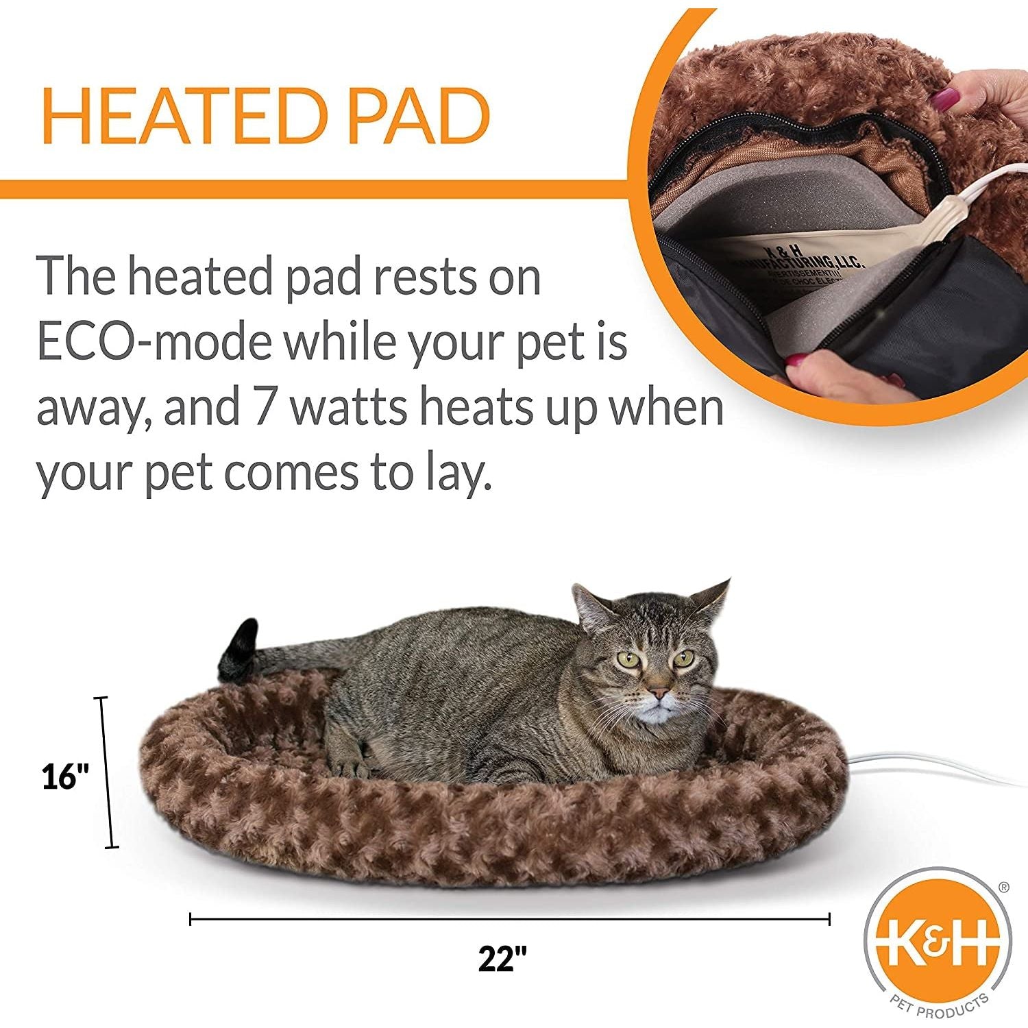 Heated Cat Bed with Orthopedic Foam Base and Over-Stuffed Bolsters