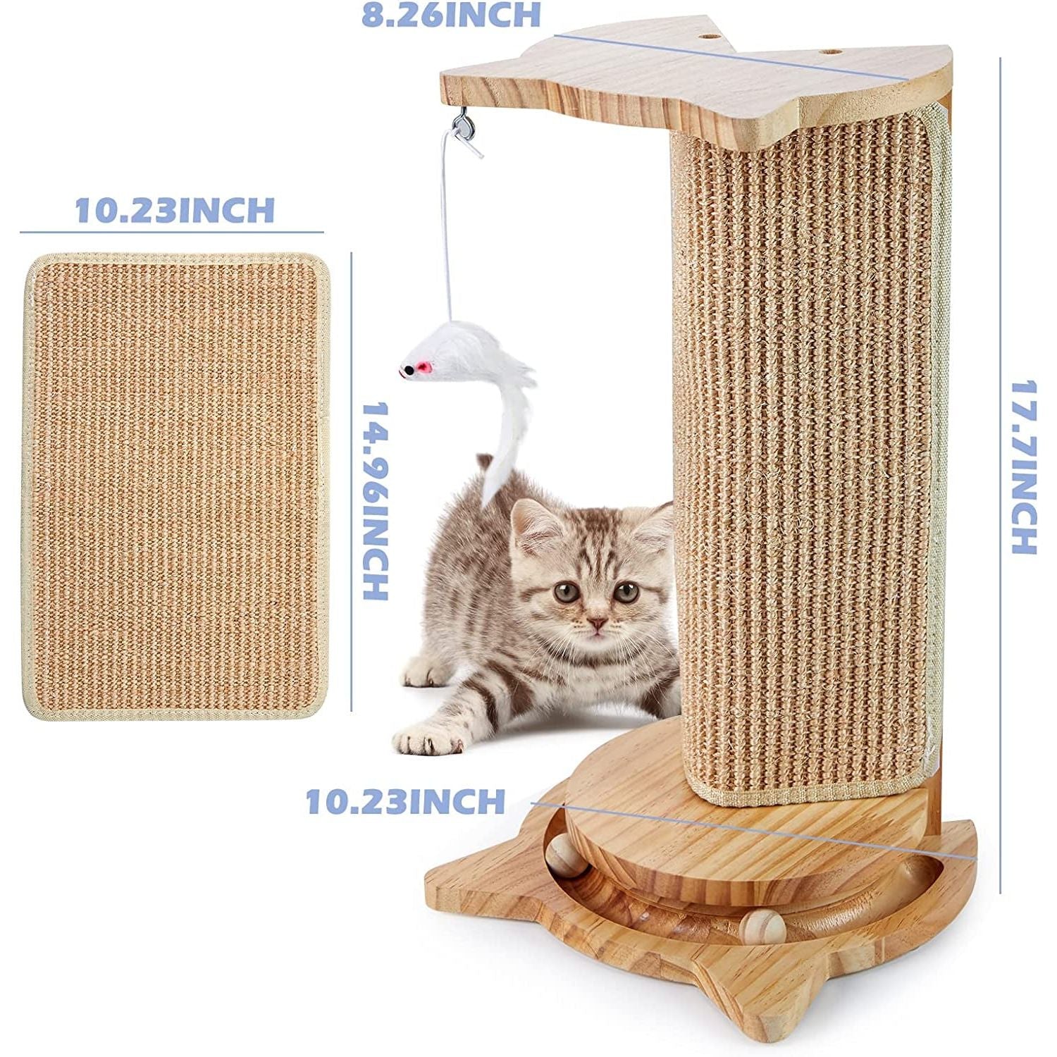 Cat Corner Scratching Post, Cat Scratcher Post for Indoor Cats, Cat Furniture Scratching Deterrent, Wood Scratching Post with Sisal Mat for Couch/Wall Corner Protector with Cat Ball Toy Base