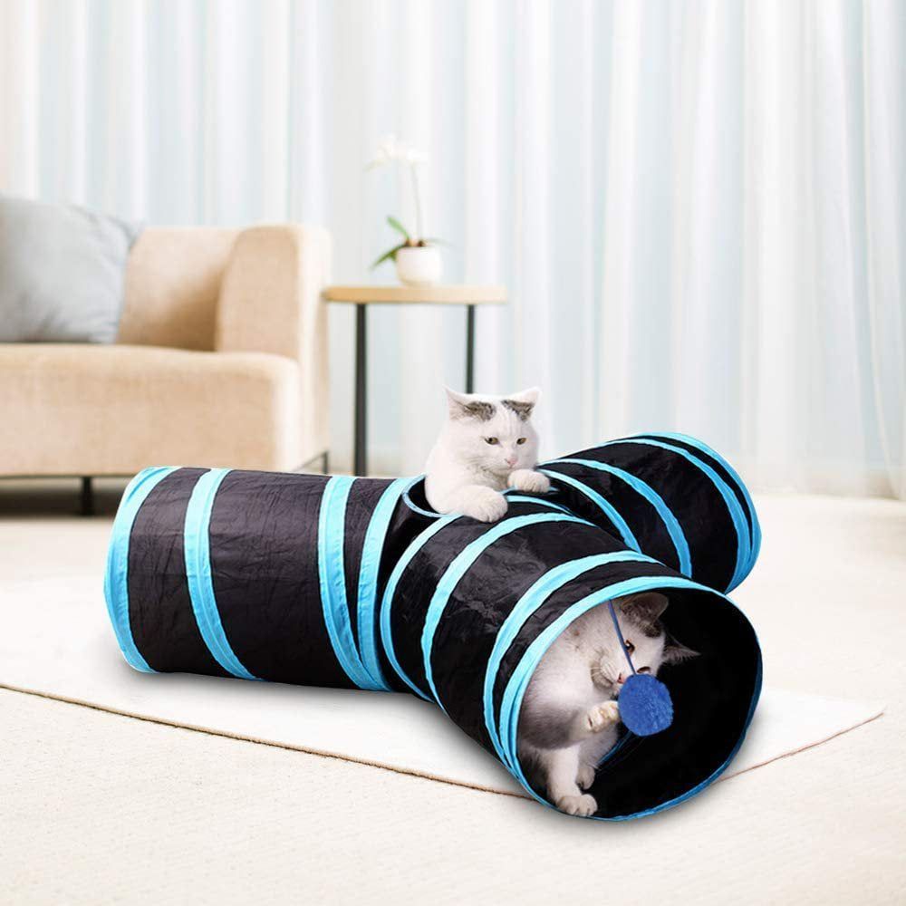 Cat Tunnel Kitty Cube Pop up Collapsible Foldable 3 Direction Tunnel with Ball (3-Way)