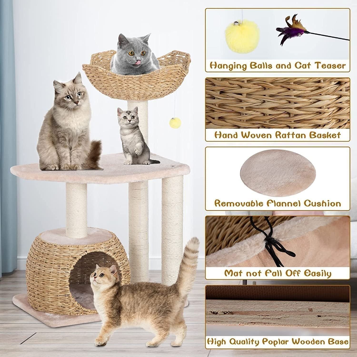Modern Cat Tree, Multi-Level Cat House with Cat Scratching Post