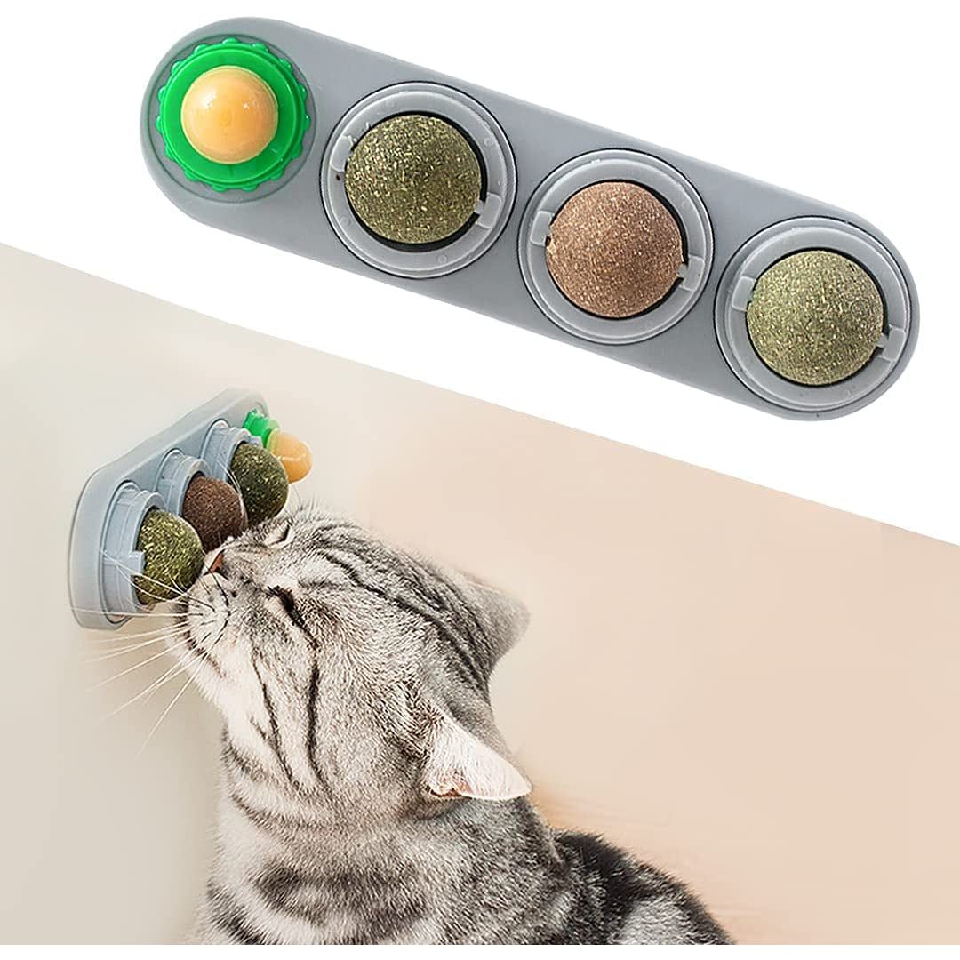 4 Pack Catnip Toys, Silvervine Wall Balls, Edible Kitty Toys for Cats Lick