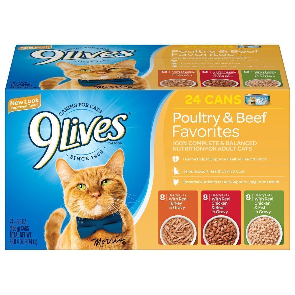 9Lives Poultry and Beef Favorites Variety Pack Wet Cat Food, 5.5-Ounce (24 Count)