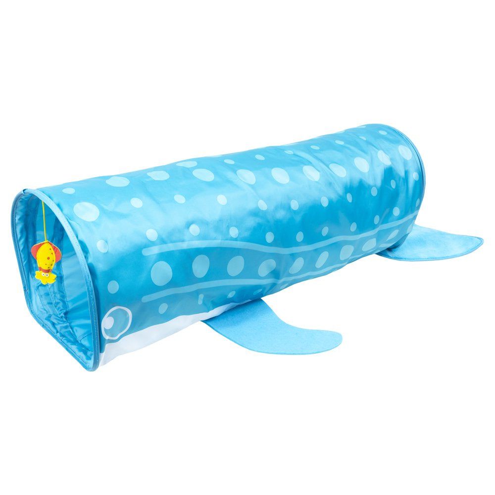 Collapsible Whale Shark 3.6 Ft Cat Tunnel Toy, Interactive Peek-A-Boo Indoor Play