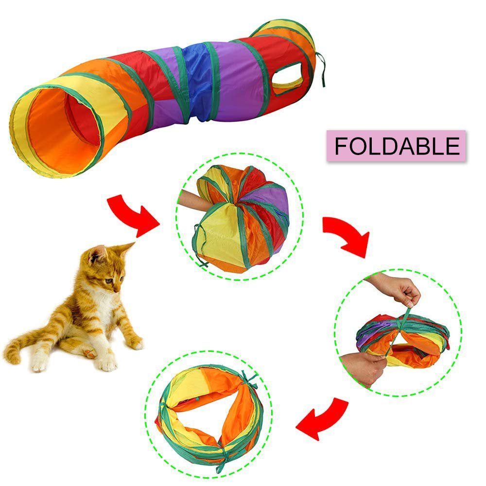 Cat Tunnel for Indoor Cats Interactive, Rabbit Tunnel Toys, Pet Toys Play Tunnels for Cats Kittens Rabbits Puppies Crinkle Collapsible Pop up Multiple Color 47"