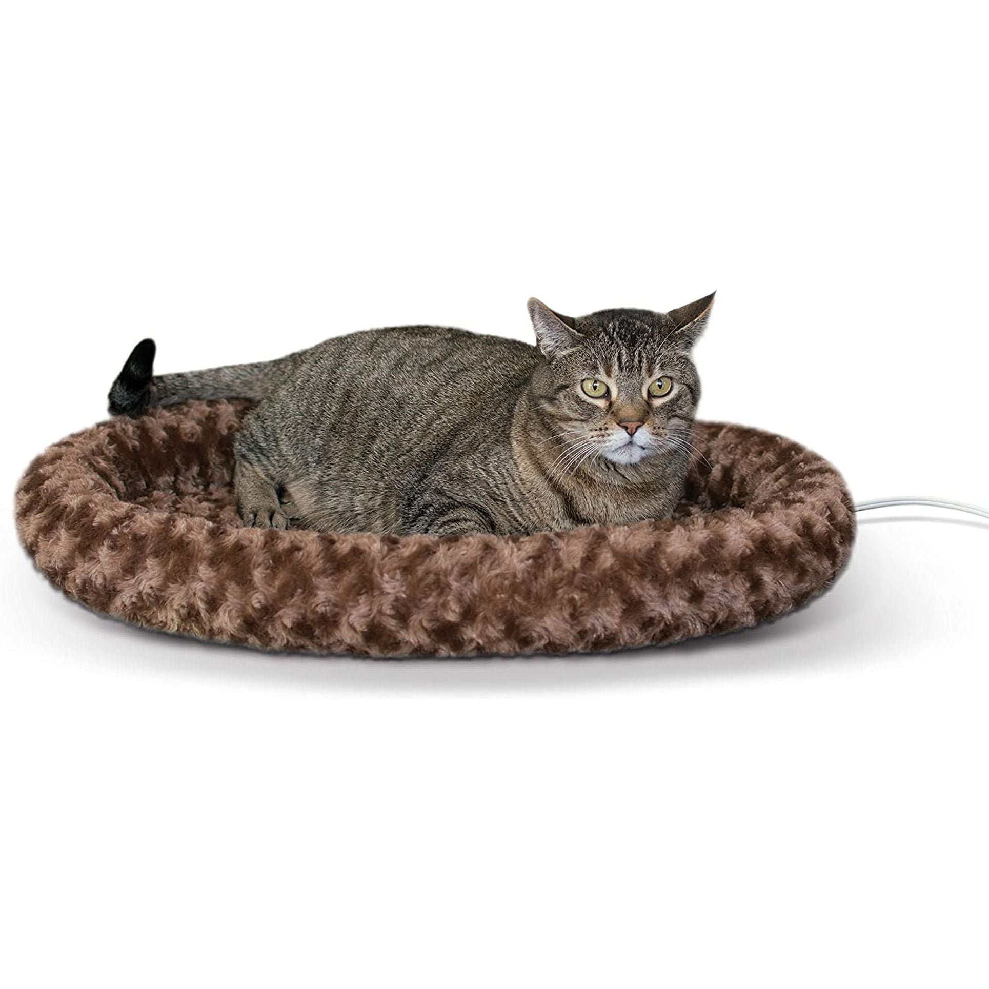 Heated Cat Bed with Orthopedic Foam Base and Over-Stuffed Bolsters