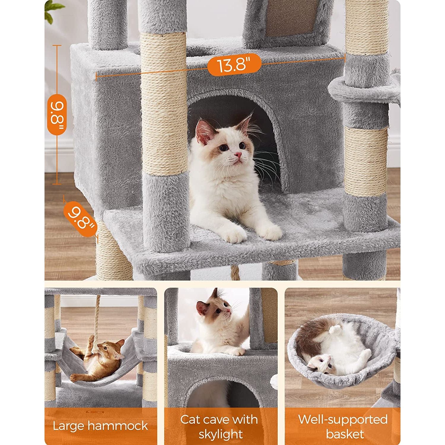 Cat Tree Large Cats with Cat Scratching Post, Cat Condo - 66.1"