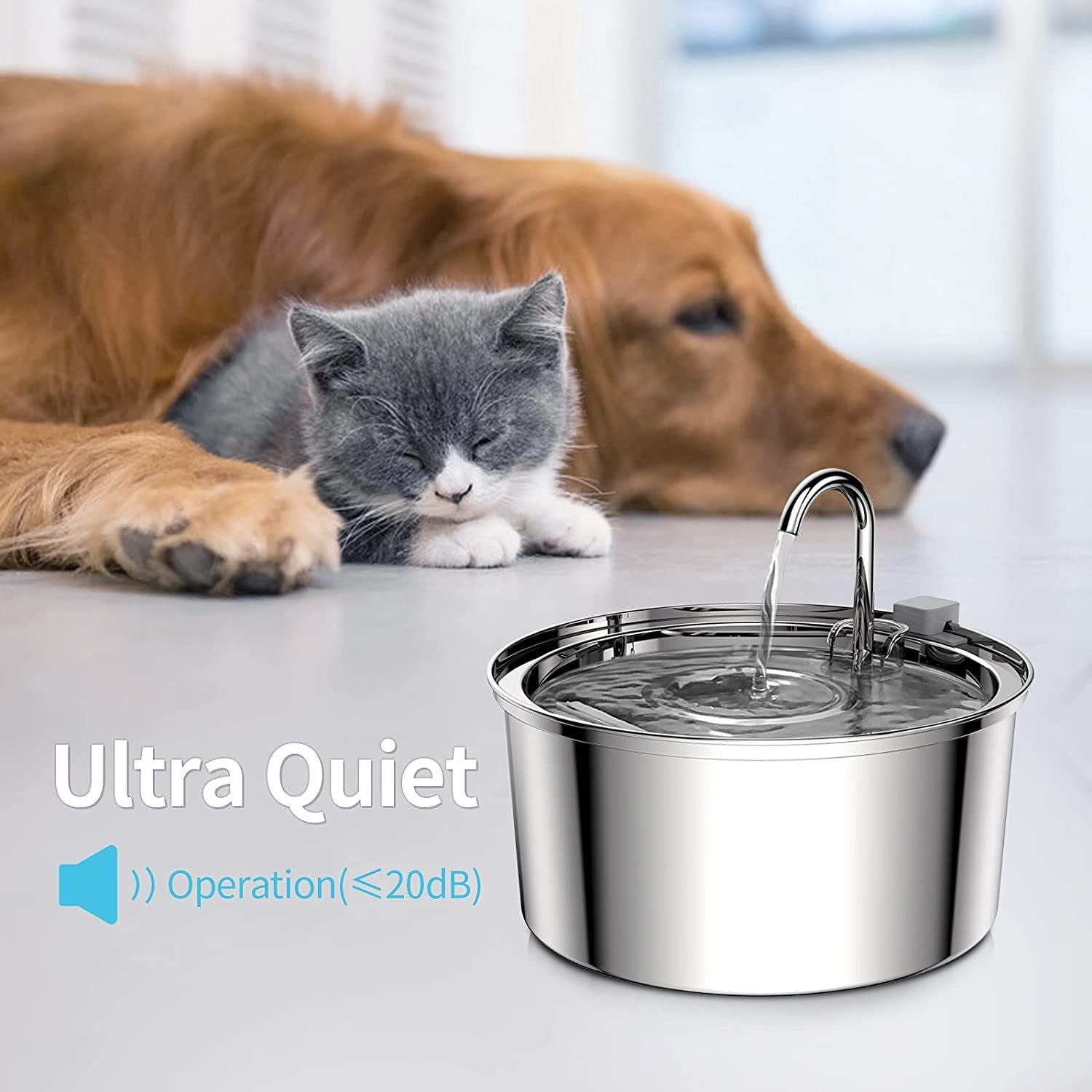 Automatic Stainless Steel Pet Fountain Water Dispenser Cat Water Fountain, 3.2L/108Oz