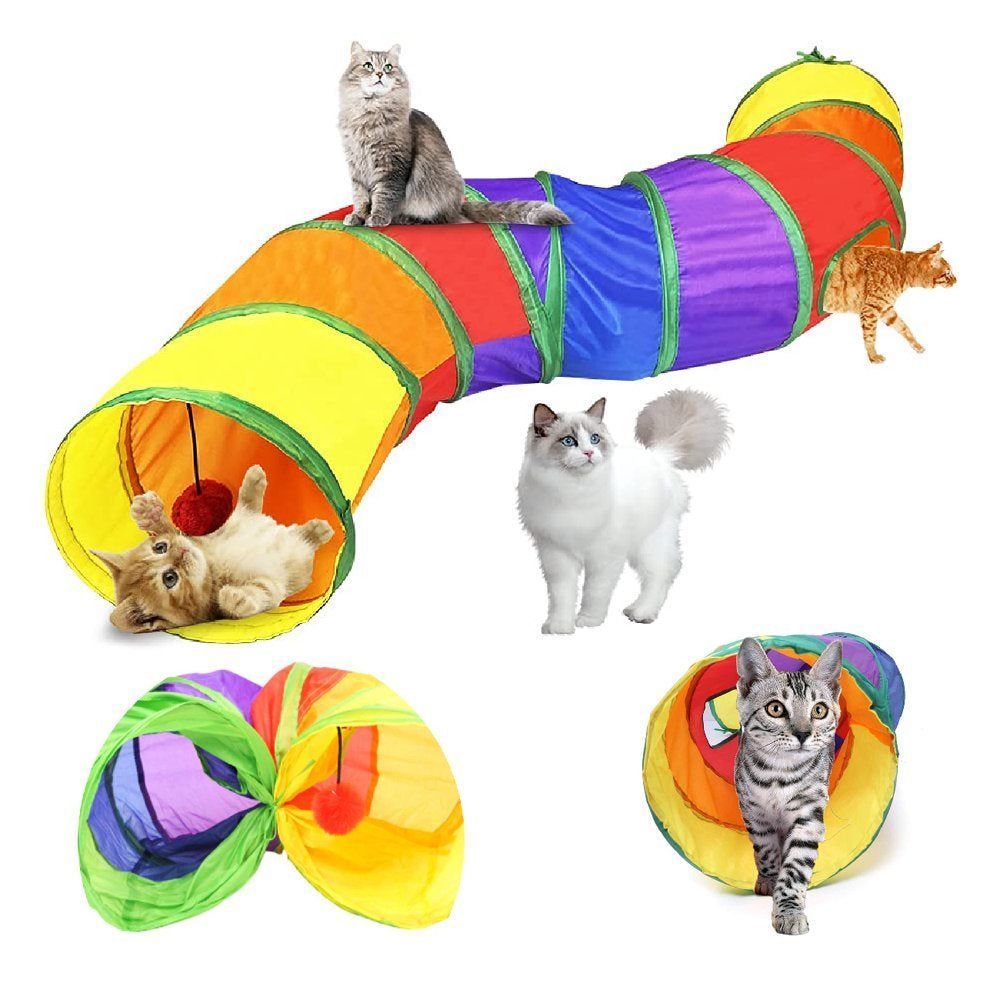 Cat Tunnel for Indoor Cats Interactive, Rabbit Tunnel Toys, Pet Toys Play Tunnels for Cats Kittens Rabbits Puppies Crinkle Collapsible Pop up Multiple Color 47"