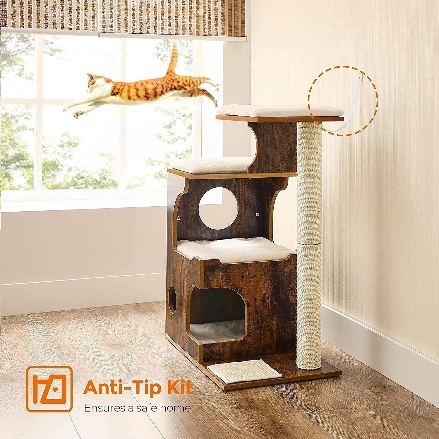 Cat Tower, Medium Cat Tree with 3 Beds and Cave, Cat Condo - 33.9"