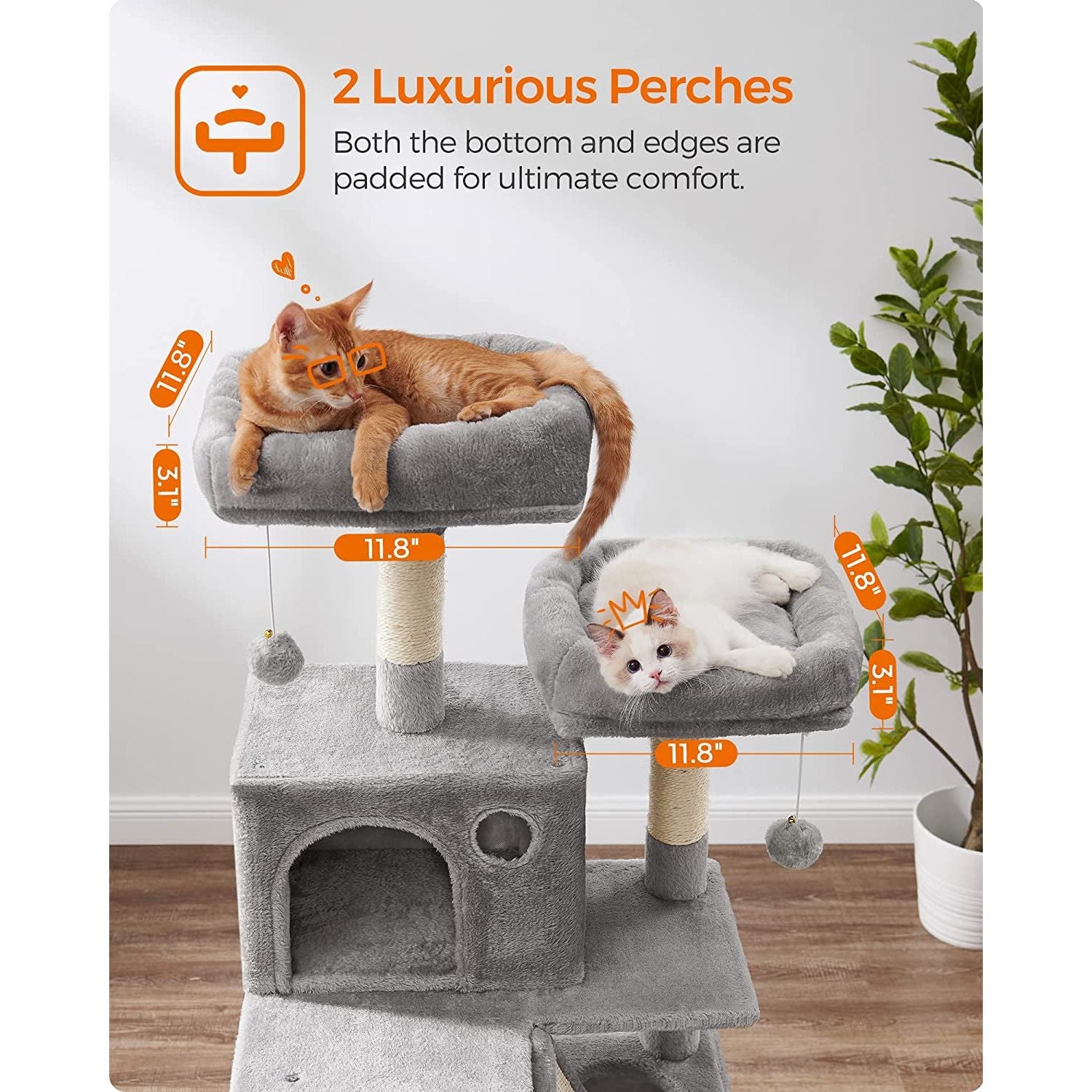 Cat Tree Large Cats with Cat Scratching Post, Cat Condo - 66.1"