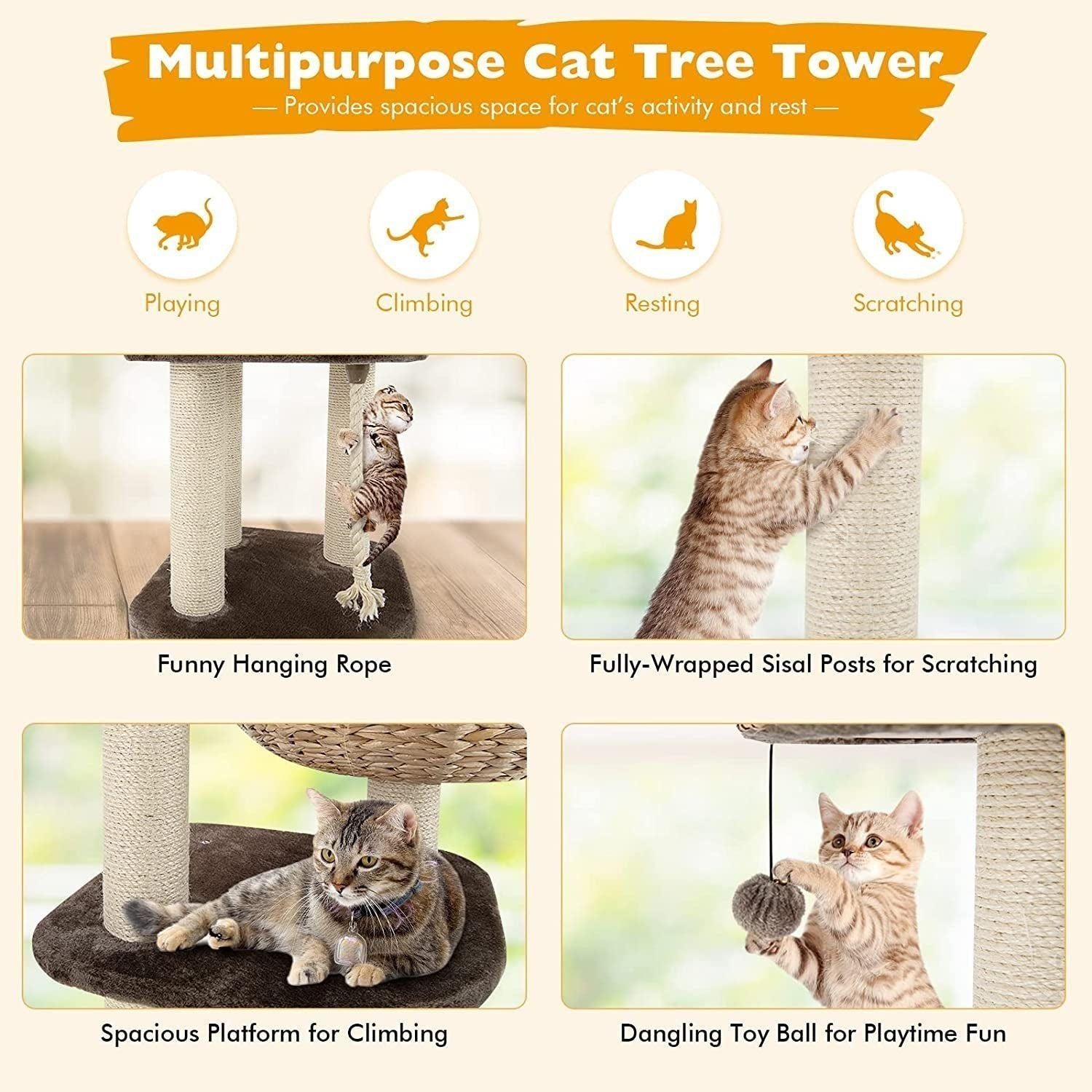 Cat Tree Modern with Cat Scratching Post Cat Tree for Large Cats - 41"