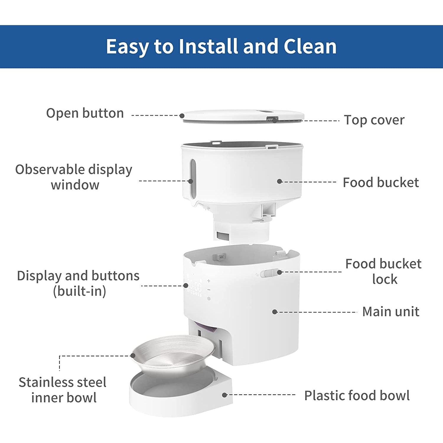 Cat Feeder Automatic Dry Food Dispenser with Desiccant Bag, 3L Cat Feeder with Timer