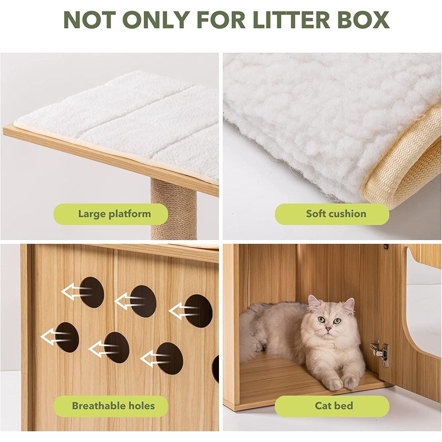 Cat Litter Box Enclosure, Cat Tree Wood with Cat Scratching Post