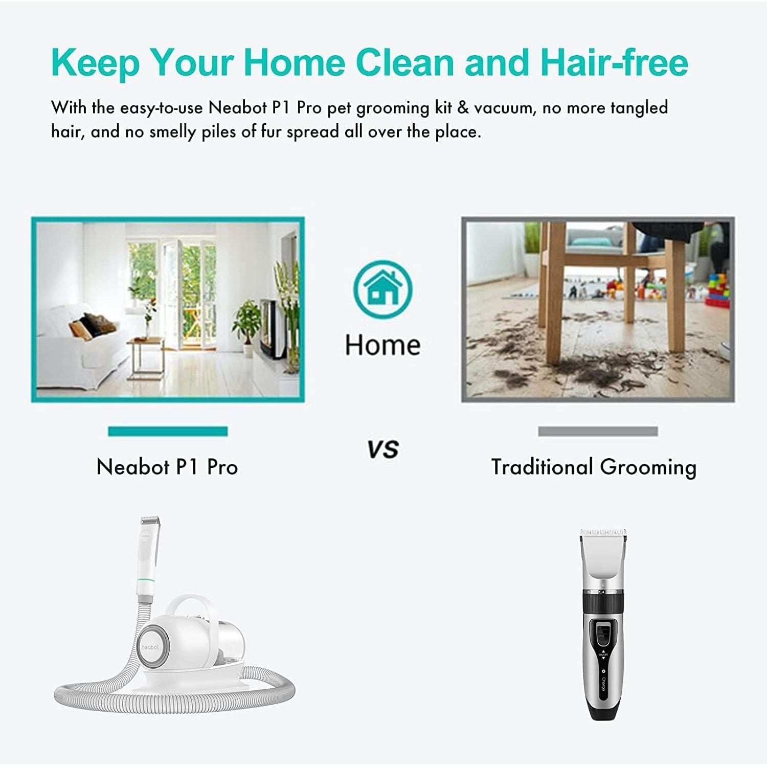 Professional Grooming Clippers with 5 Proven Grooming Tools Pet Grooming Kit & Vacuum Suction 99% Pet Hair