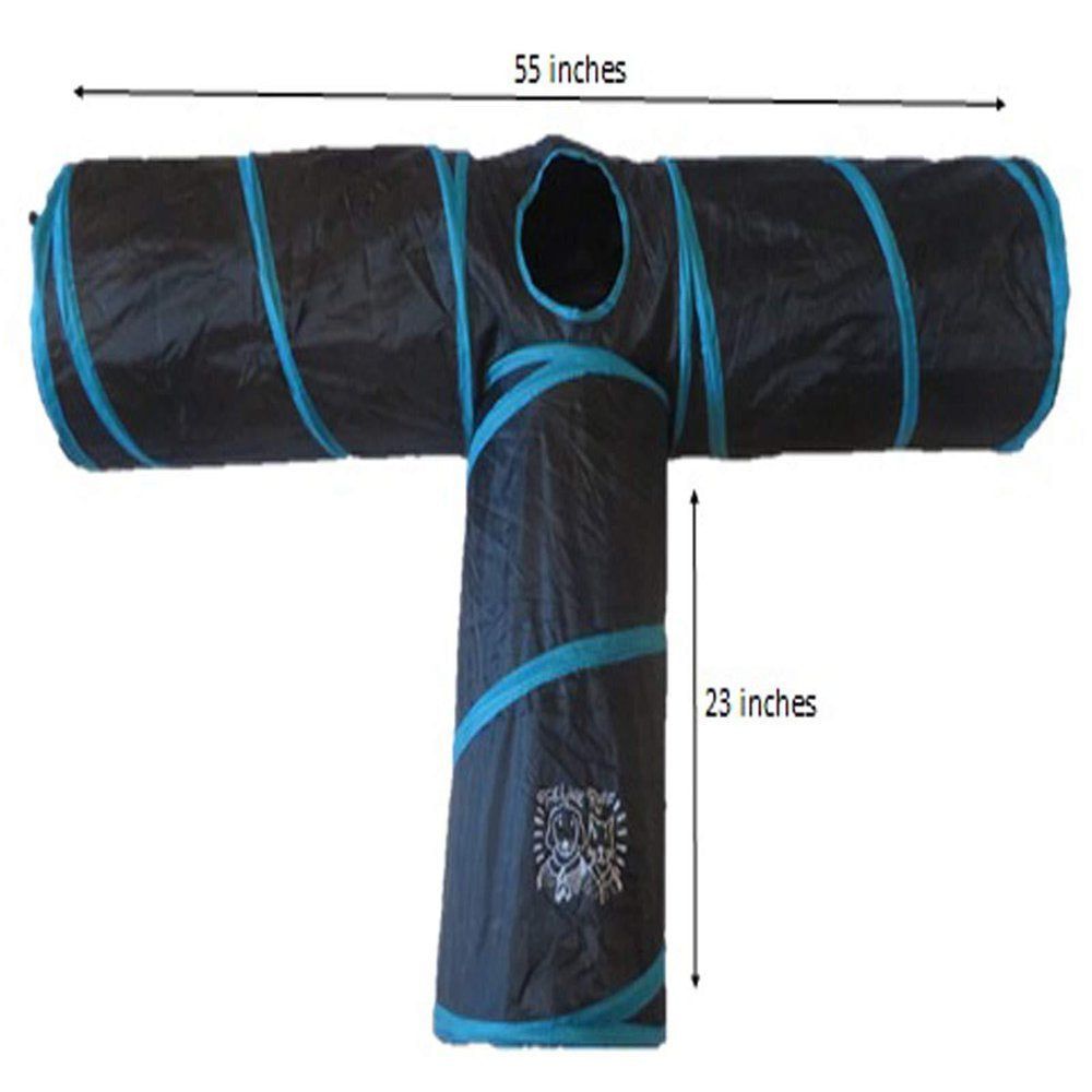 Premium 3 Way Cat Tunnel. Extra Large 12 Inch Diameter and Extra Long. a Big Collapsible Play Toy. Wide Pet Tunnel Tube for Other Pets Too! Black/Blue