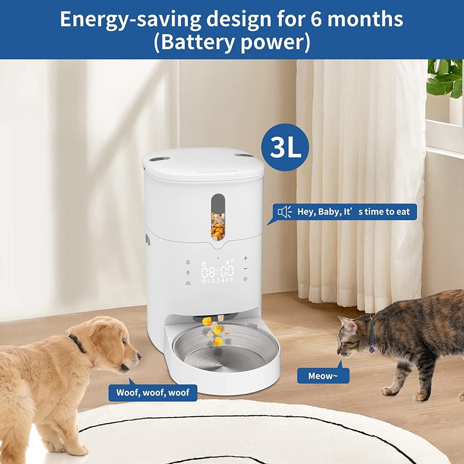 Cat Feeder Automatic Dry Food Dispenser with Desiccant Bag, 3L Cat Feeder with Timer