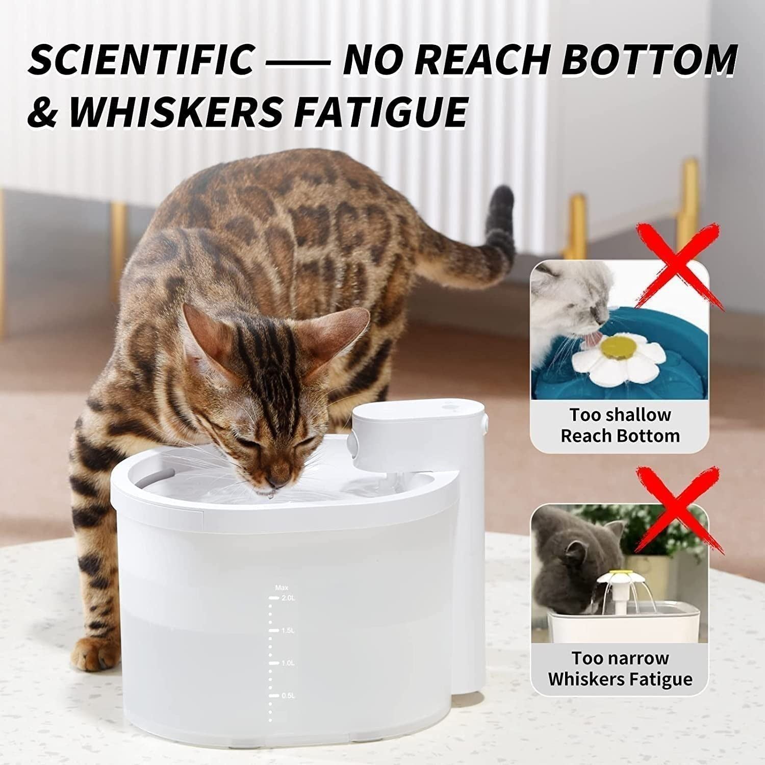 Wireless Automatic Cat Water Fountain 67Oz/2L Ultra Quiet Cat Water Dispenser (1/3/6Pcs Filters)