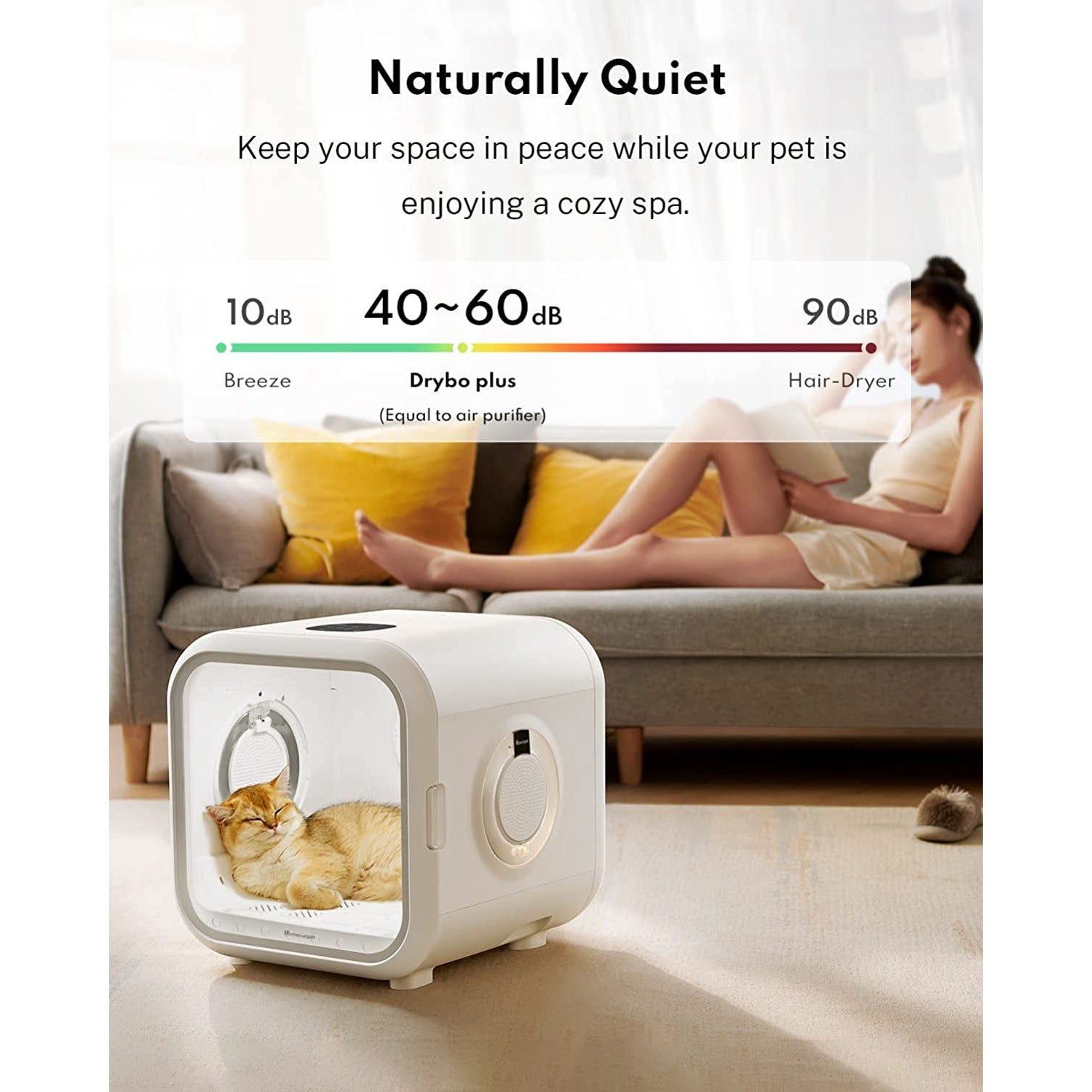 Automatic Pet Dryer for Cats Ultra Quiet Hair Dryer with Smart Temperature Control and 360 Drying