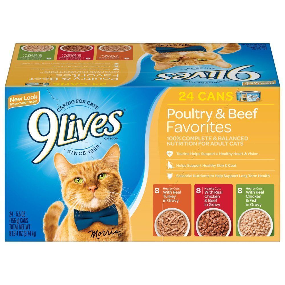 9Lives Poultry and Beef Favorites Variety Pack Wet Cat Food, 5.5-Ounce (24 Count)