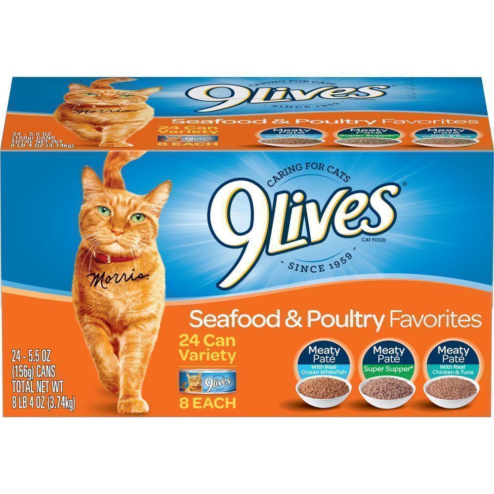 9Lives Seafood and Poultry Variety Pack, Wet Cat Food, 5.5-Ounce (24 Cans)