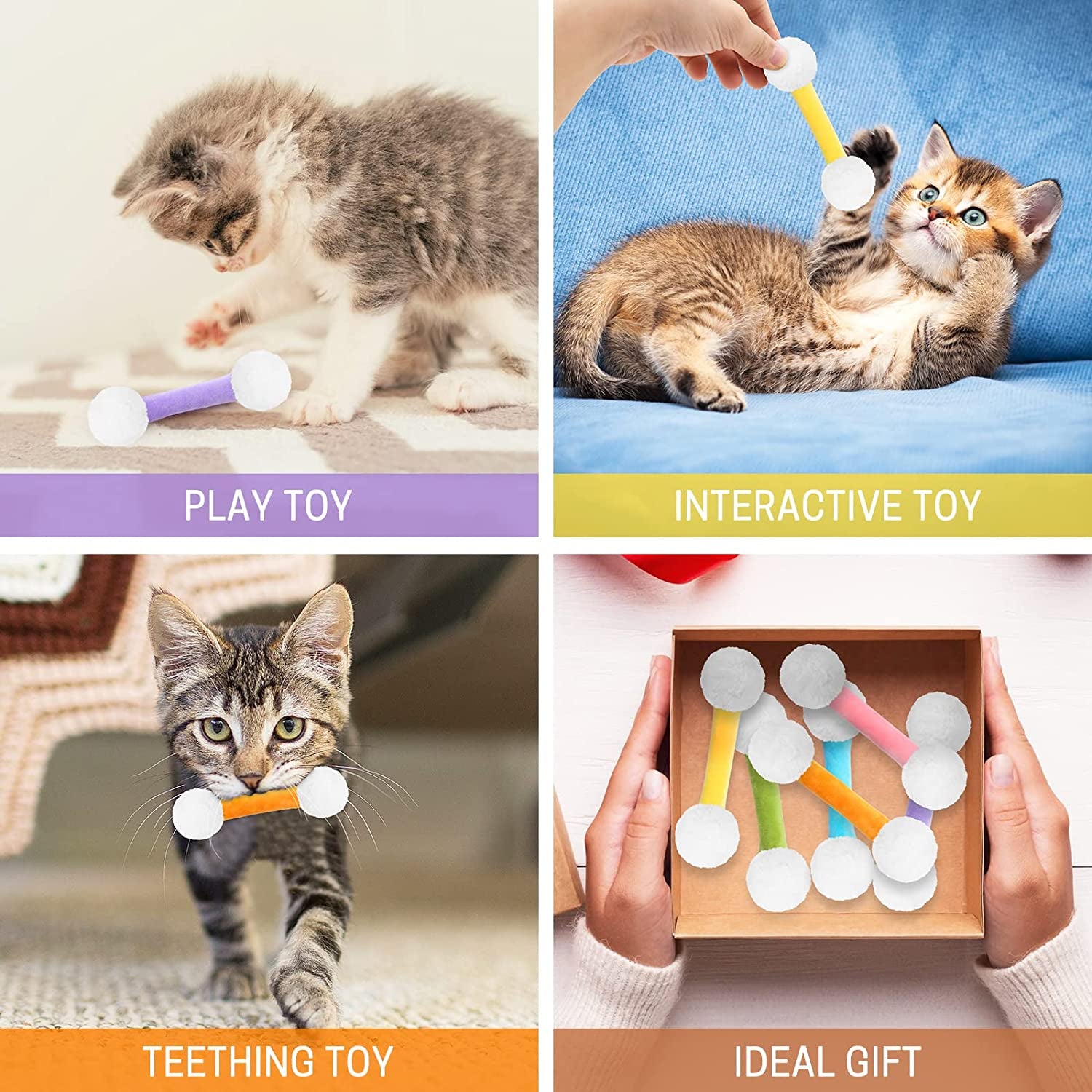 Interactive Swabs Catnip Toys Set of 6 Soft Plush Cat Kicker Toys