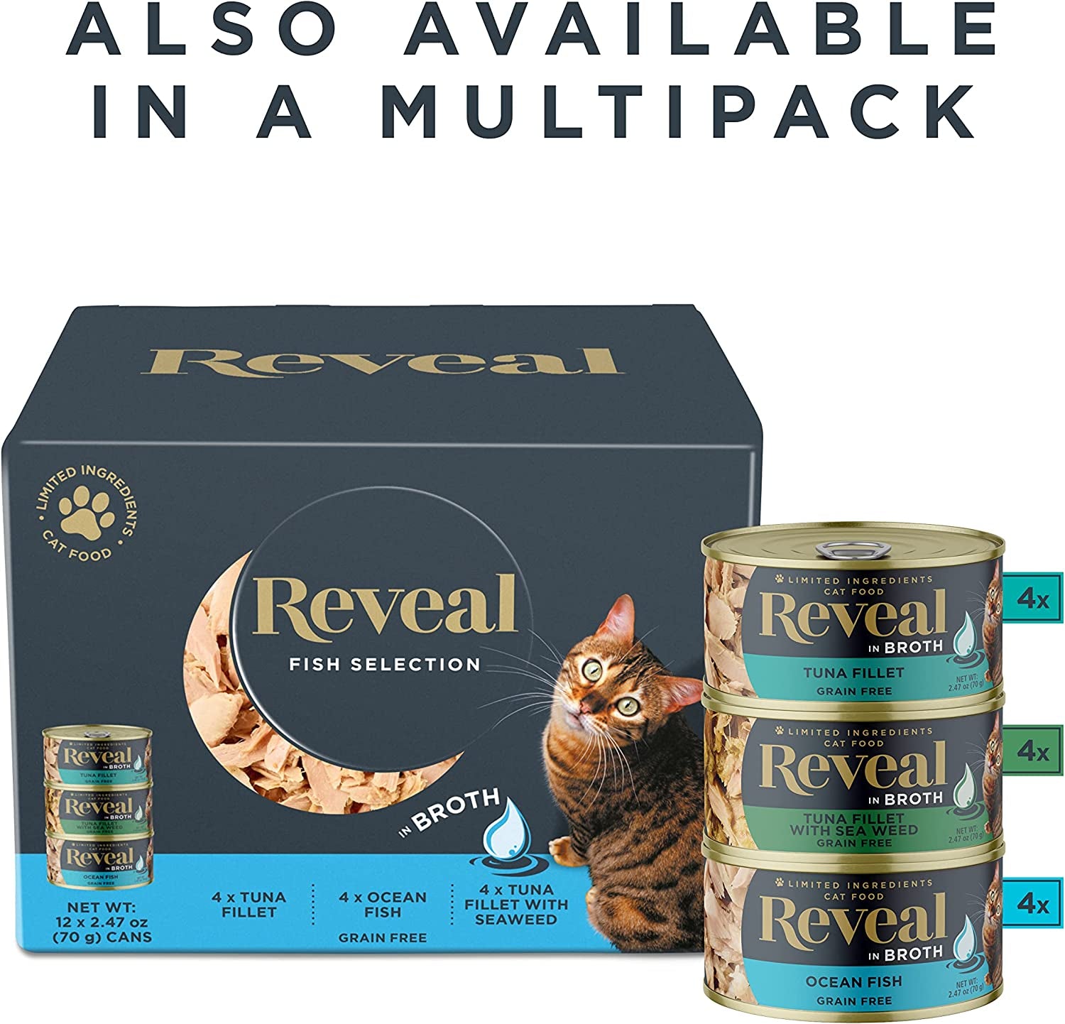 Wet Cat Food Ocean Fish in Broth, Grain Free Food for Cats, 2.47Oz Cans, 24 Pack