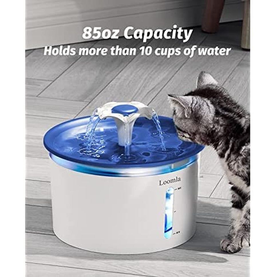 Indoor Automatic Cat Water Fountain with Switchable LED Lights, 2 Replacement Filters, 85Oz/2.5L 