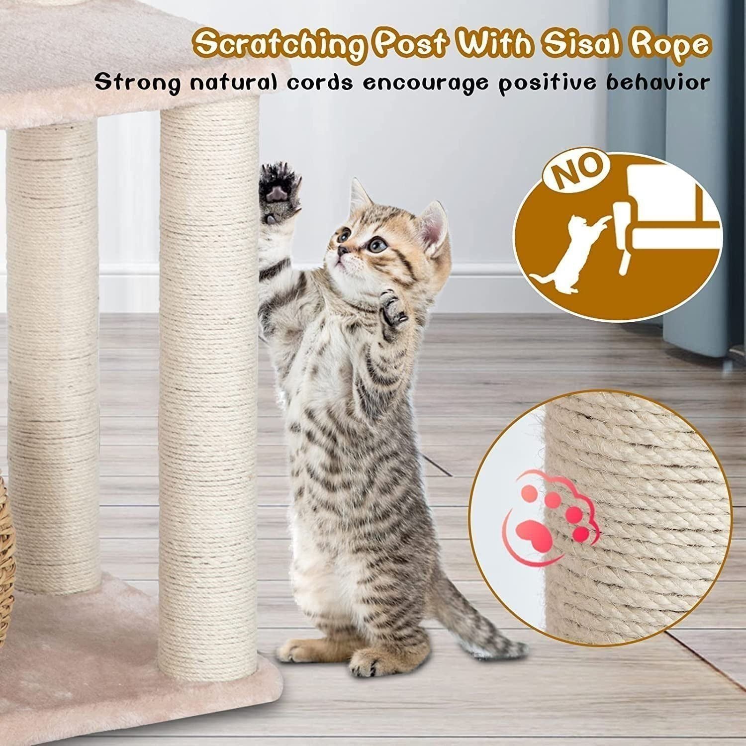 Modern Cat Tree, Multi-Level Cat House with Cat Scratching Post