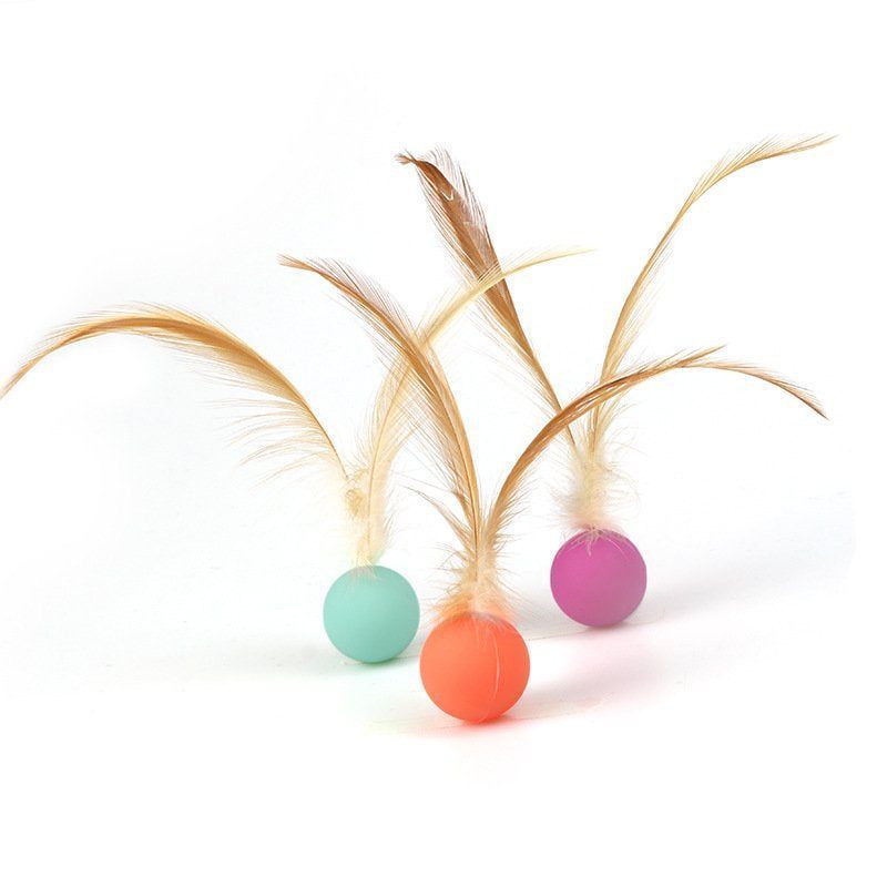 Cat Toys for Indoor Cats Toys Feather Interactive Ball Cat Balls Pet Toys for Cats Silica Gel Ball (3PCS)