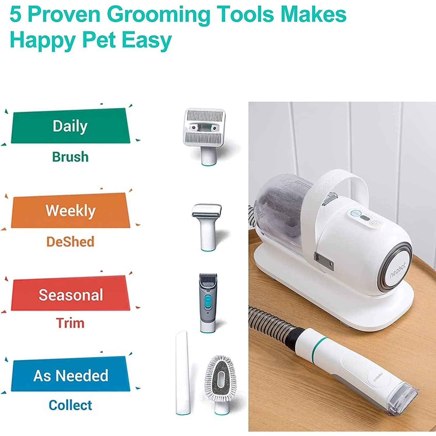 Professional Grooming Clippers with 5 Proven Grooming Tools Pet Grooming Kit & Vacuum Suction 99% Pet Hair