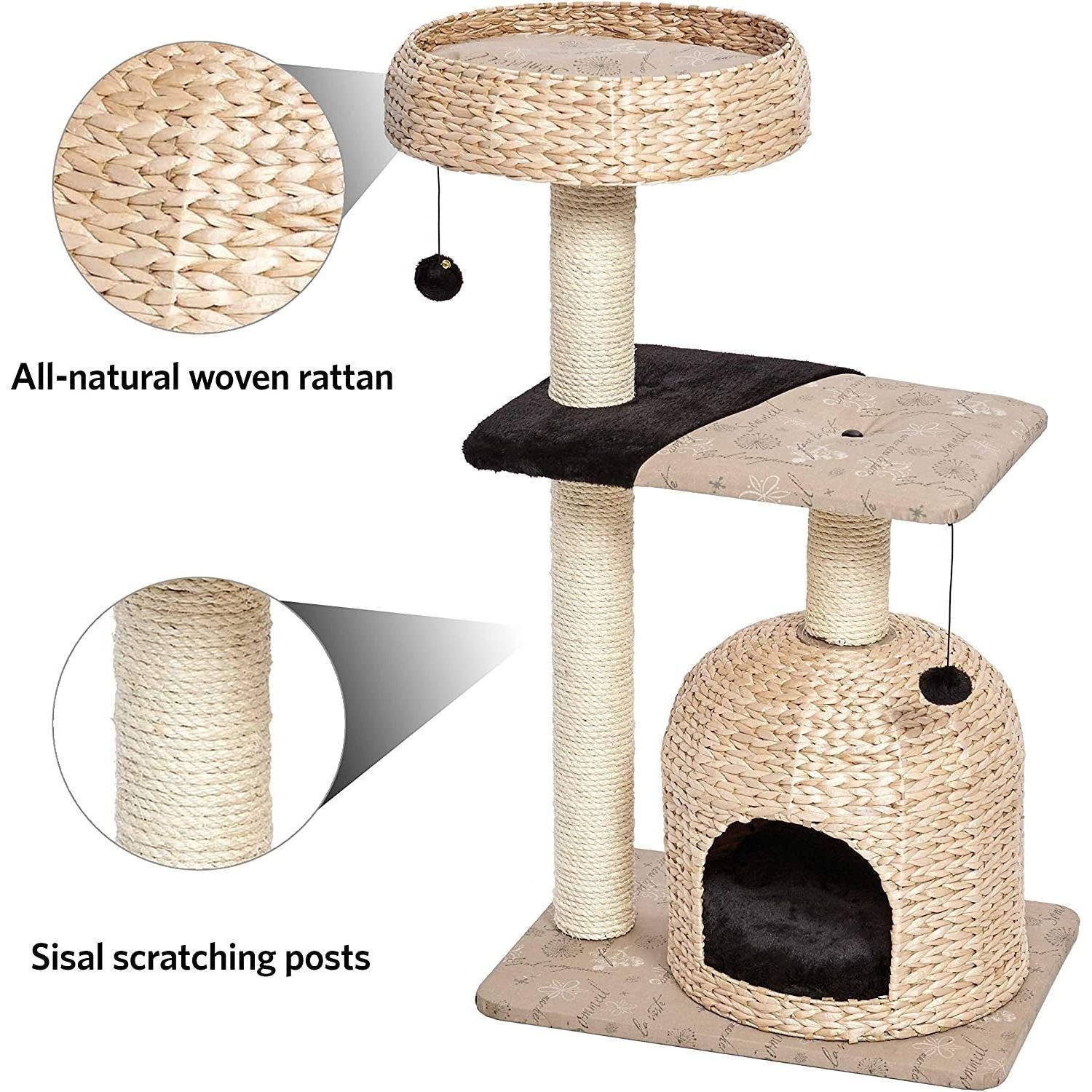 Cat Tree, 3-Tier Cat Activity Tree with Cat Scratching Post & Dangle Play Balls