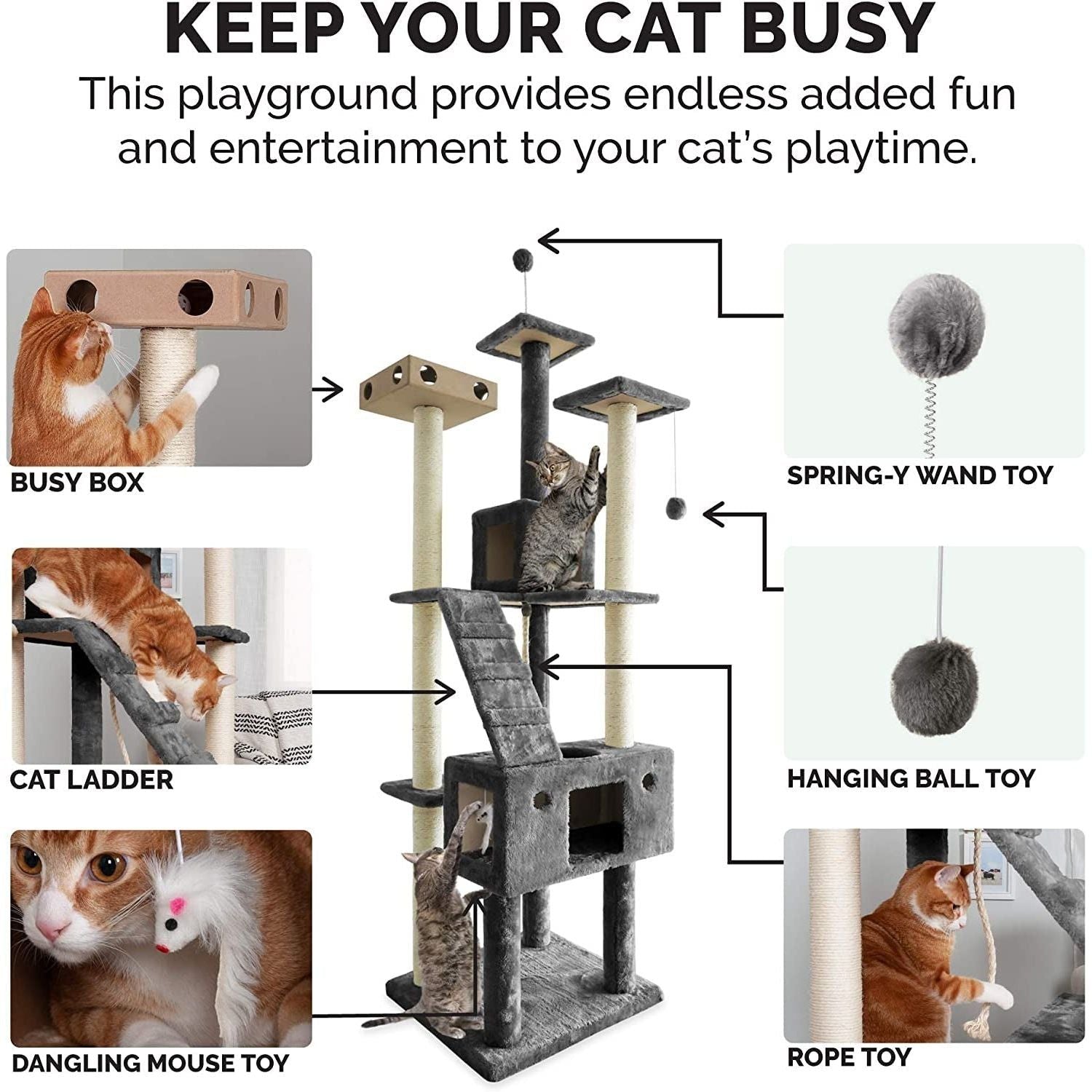 Cat Tree Interactive Playground with Cat Toys and Cat Scratching Post