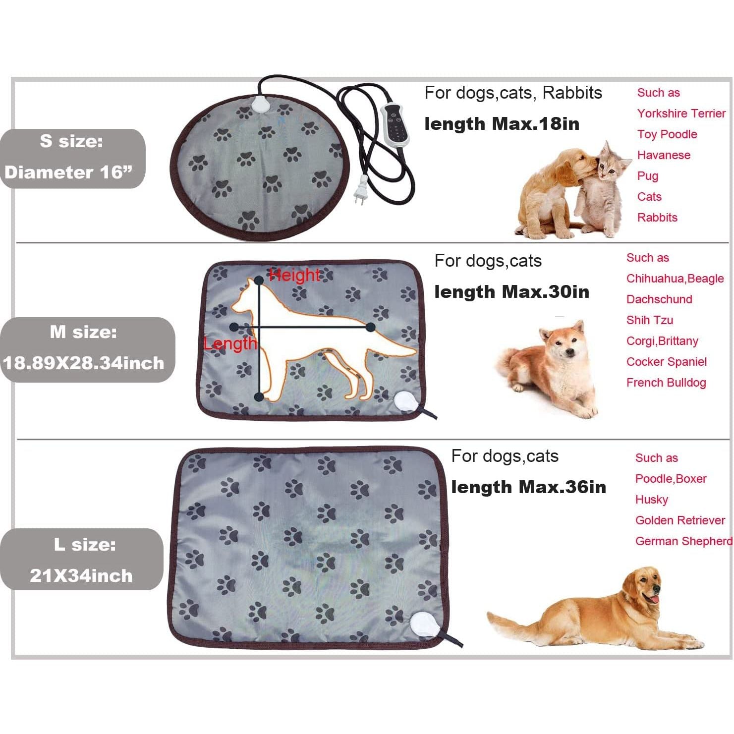 Pet Heating Pad for Dogs Cat Heating Pad Heated Cat Bed Electric Dog Heating Pad with Timer Adjustable Warming Mat,Chew Proof ,Easy Clean