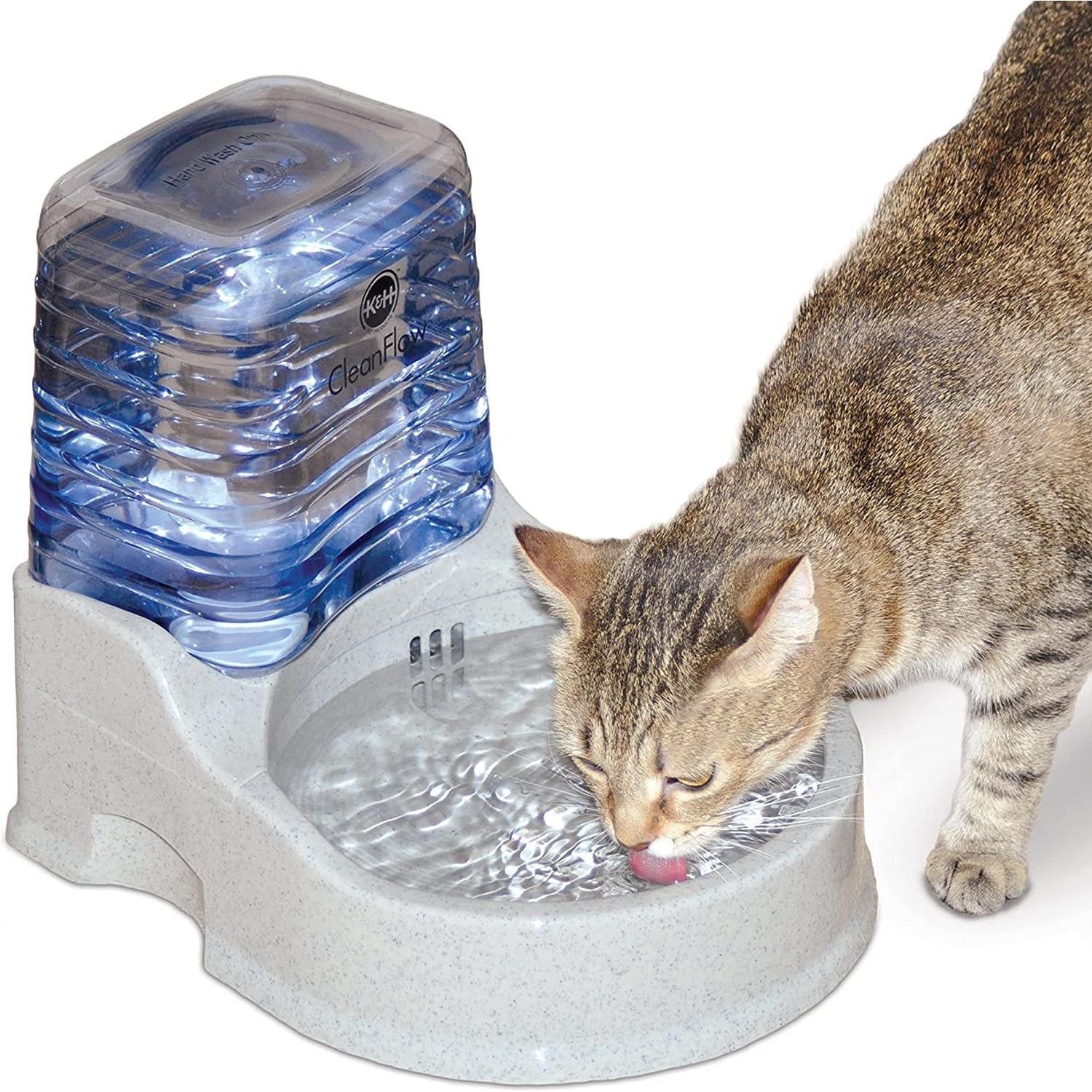 Cleanflow Filtered Pet Water Bowl with Reservoir Cat 80Oz. + 90Oz. Granite