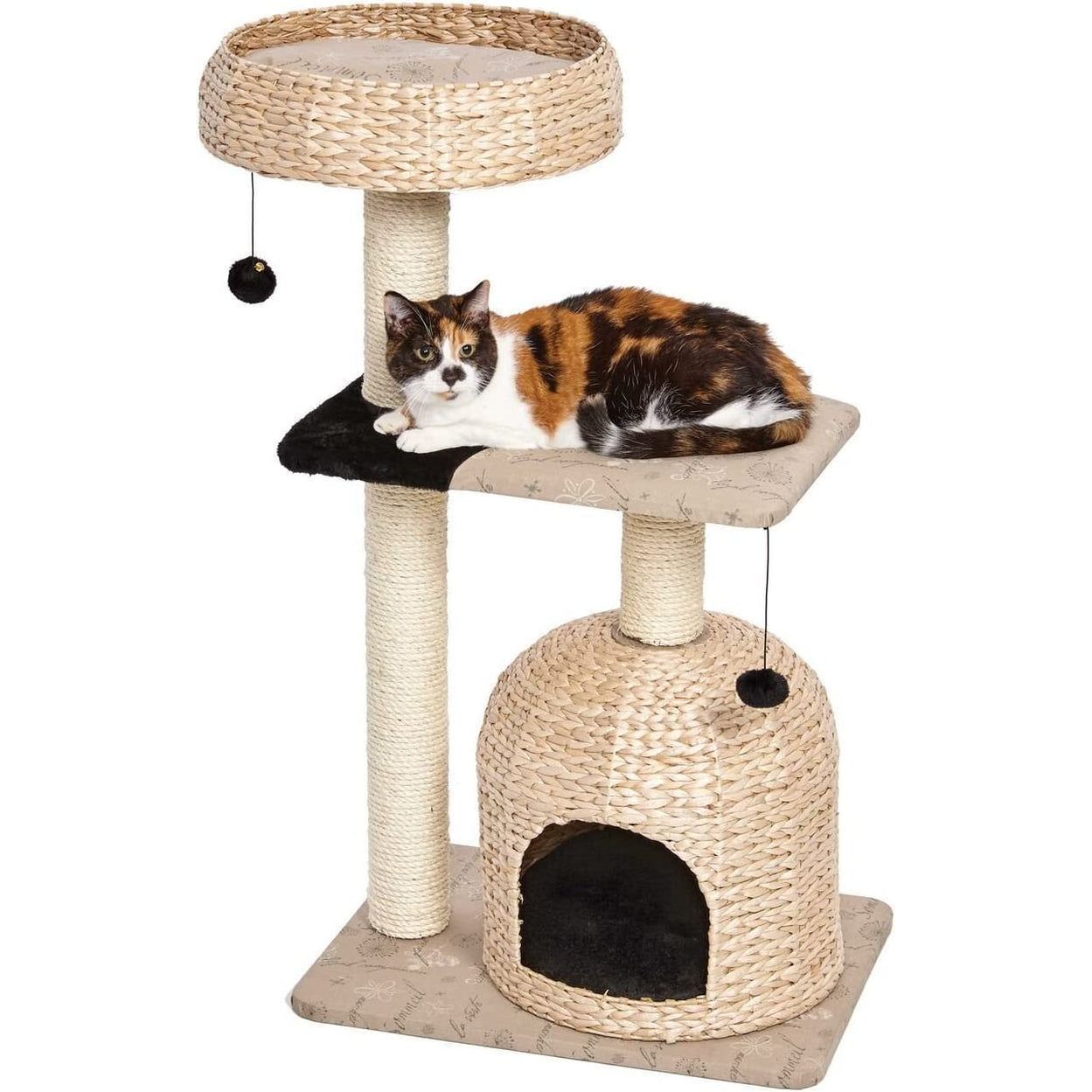 Cat Tree, 3-Tier Cat Activity Tree with Cat Scratching Post & Dangle Play Balls